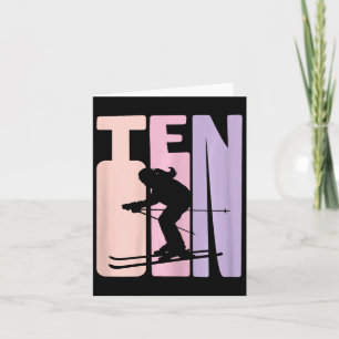 Cartão 10º Aniversário Rapariga Retro Esqui Skier 10 Anos