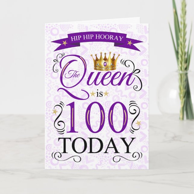 Cartão 100º aniversário A Rainha é 100 Hoje Roxo (Frente)