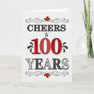 Cartão 100º Aniversário Cheers in Red White Black Standar