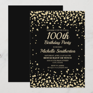 Cartão 100º aniversário das mulheres Douradas com diamant