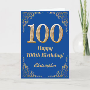 Cartão 100º aniversário - Quadro Azul e Dourado da Largur