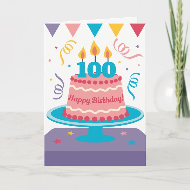Cartão 100º Bolo de Aniversário: Personalizável! (Frente)