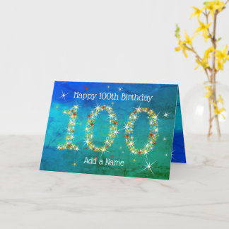 Cartão 100.º aniversário - Números das estrelas - Azul/Ve