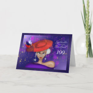 Cartão 100 Aniversário Vermelho Roxo Espetacular