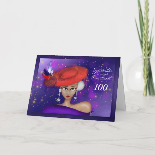 Cartão 100 Aniversário Vermelho Roxo Espetacular (Frente)