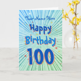 Cartão 100 anos Diversão 3D Azul Enchimento editável 100º