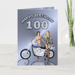 Cartão 100 birthday with girls and a motorcycle