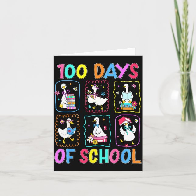 Cartão 100 Days Of School 100th Day Funny Goose Boys Girl (Frente)