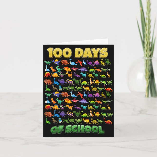 Cartão 100 Days Of School Dinosaur 100 Days Smarter  (Frente)