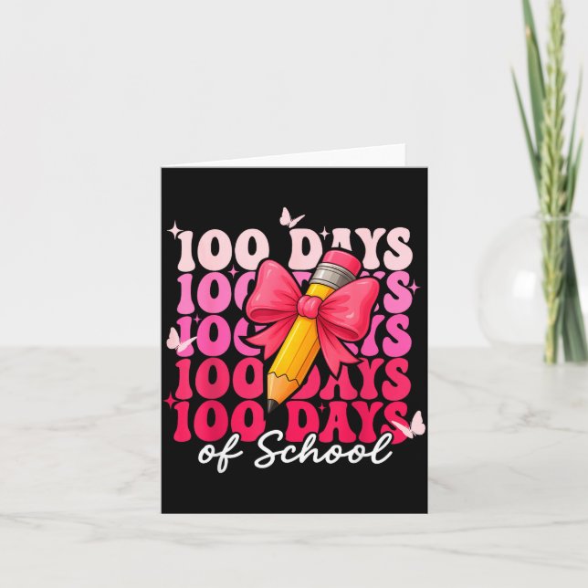 Cartão 100 Days Of School Girls Coquette Bow 100th Day Of (Frente)