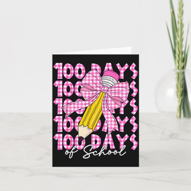 Cartão 100 Days Of School Girls Coquette Bow 100th Day Of (Frente)