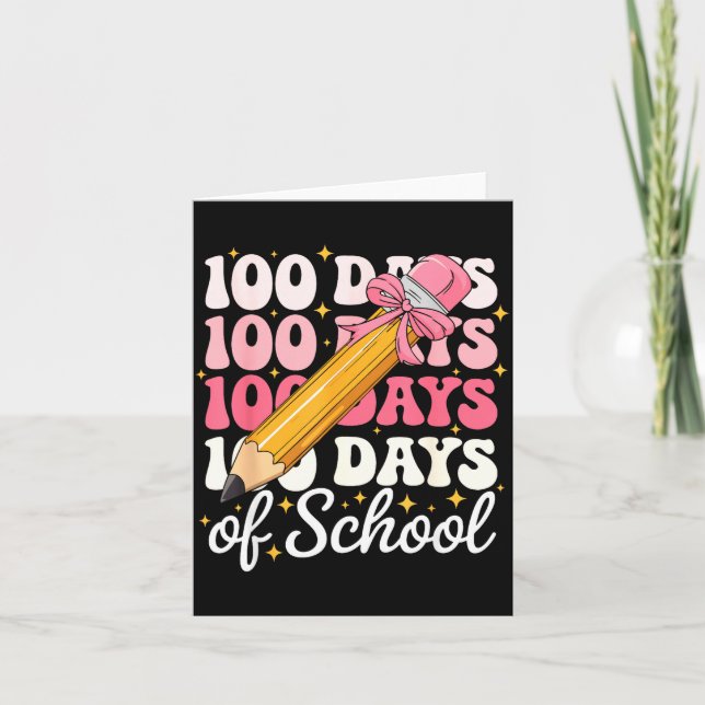 Cartão 100 Days Of School Girls Coquette Bow 100th Day Of (Frente)