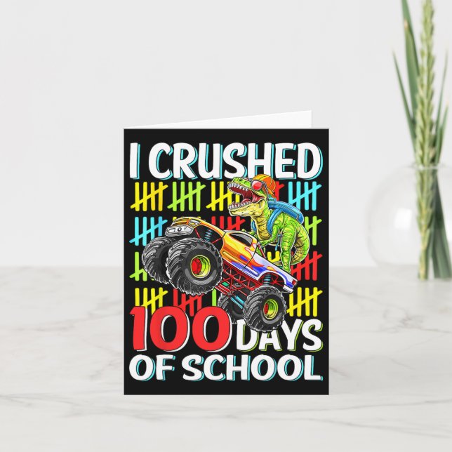 Cartão 100 Dias De Caminhão Monstro Da Escola T-rex, 100  (Frente)