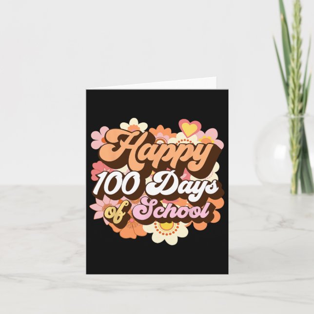 Cartão 100 Dias De Professores Crianças Retro Feliz 100º (Frente)