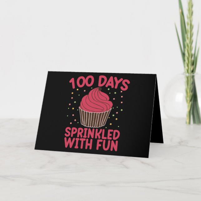 Cartão 100 Dias Salpicados De Diversão Cupcake Garota Da  (Frente)