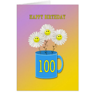 Cartão 100th Birthday card with happy smiling flowers
