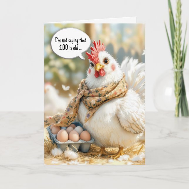 Cartão 100th Birthday Hen With Eggs in Carton (Frente)