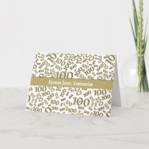 Cartão 100th Birthday Number Pattern Gold and White