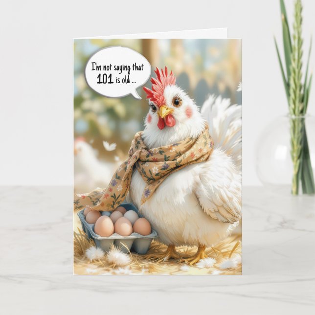 Cartão 101st Birthday Hen With Eggs in Carton (Frente)