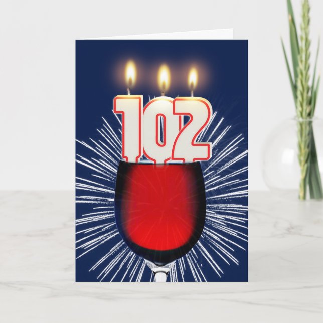 Cartão 102º Aniversário com vinho e velas (Frente)