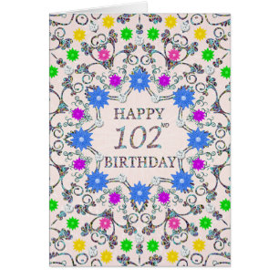 Cartão 102nd Birthday Abstract Flowers