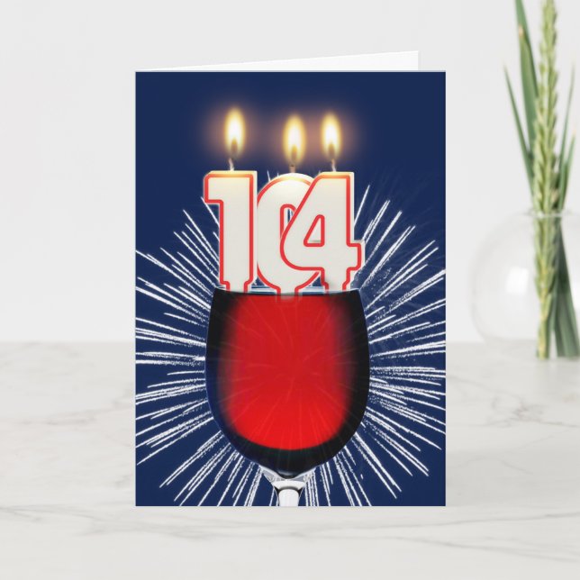 Cartão 104.º Aniversário com vinho e velas (Frente)