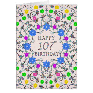 Cartão 107th Birthday Abstract Flowers 