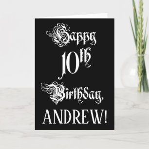 Cartão 10.o aniversário: Rico, Script Elegante + Nome Pe