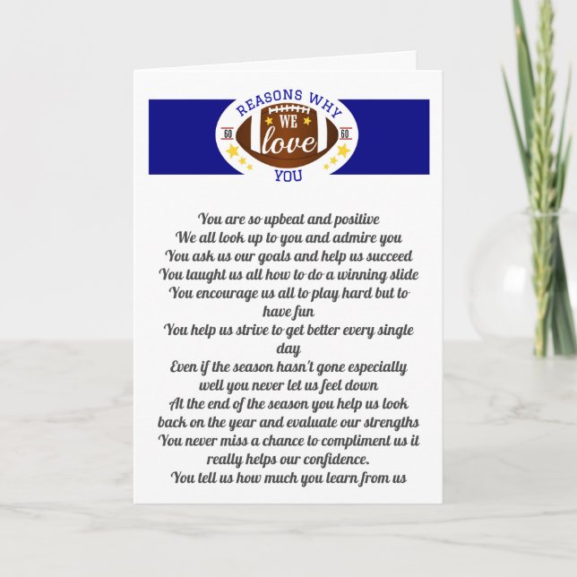 Cartão 10 razões pelas quais adoramos treinador esportivo (Frente)