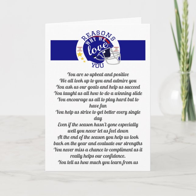 Cartão 10 razões pelas quais amamos treinador desportivo  (Frente)