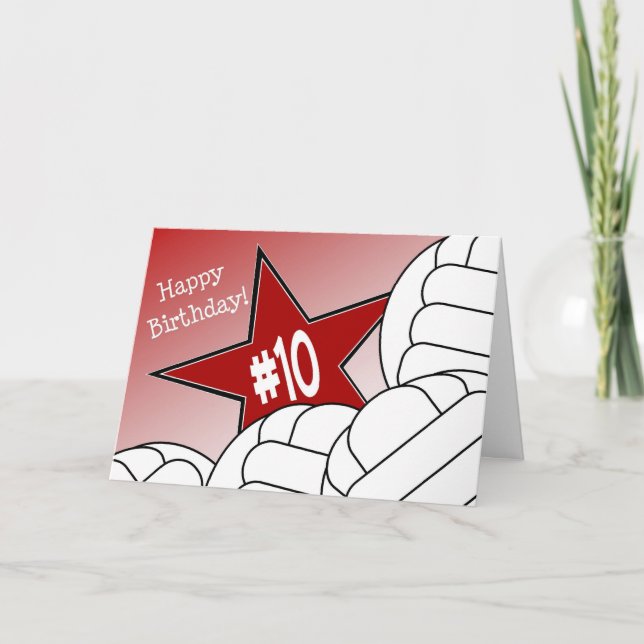 Cartão 10o aniversário feliz, estrela do voleibol! (Frente)