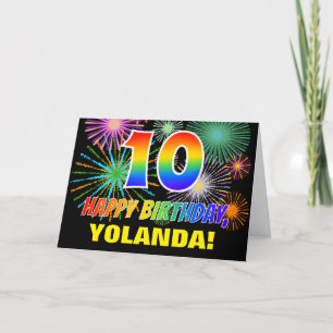 Cartão 10th Birthday: Bold, Fun, Fireworks, Rainbow 10