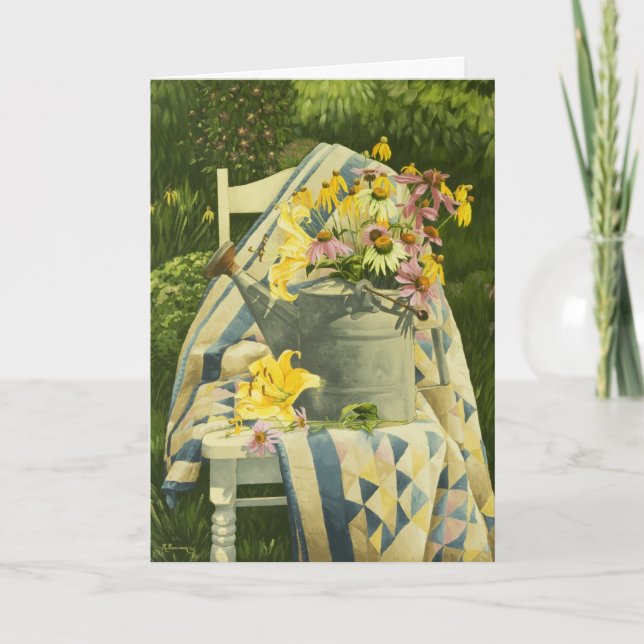 Cartão 1138 Watering Can on Quilt sympathy Card (Conexão  (Frente)