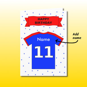 Cartão 11 aniversário t-shirt vermelha azul acrescenta u
