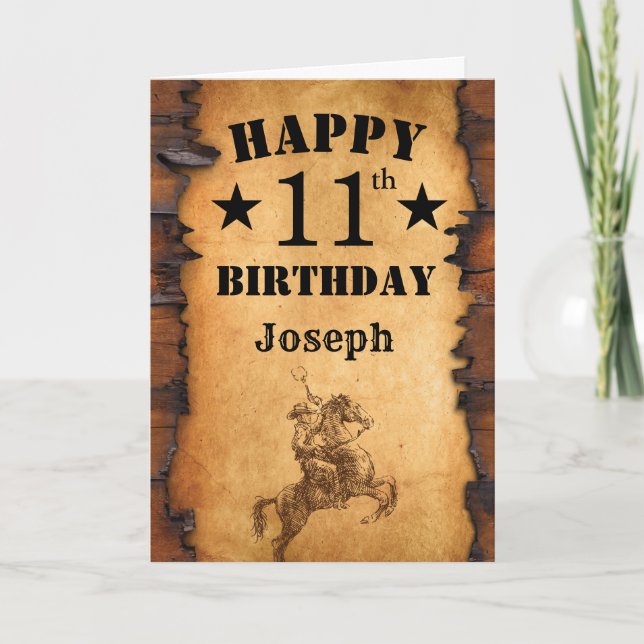 Cartão 11 Birthday Rustic Country Western Cowboy Horse (Frente)
