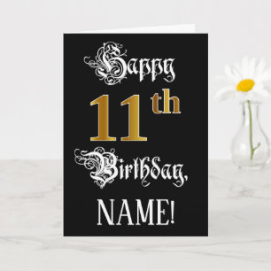 Cartão 11 Birthday — Script de Rico; Faux Dourado Look;