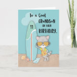 Cartão 11 netos Birthday Beach Funny Legal Raccoon<br><div class="desc">Olhe para aquele guaxinim legal que também está vestindo óculos escuros e está parado na frente deste cartão. Essa pequena cara está aqui para ajudá-lo a enviar cumprimentos de 11 para seu lindo neto. Faça uma cópia disso agora!</div>