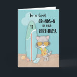 Cartão 11 netos Birthday Beach Funny Legal Raccoon<br><div class="desc">Olhe para aquele guaxinim legal que também está vestindo óculos escuros e está parado na frente deste cartão. Essa pequena cara está aqui para ajudá-lo a enviar cumprimentos de 11 para seu lindo neto. Faça uma cópia disso agora!</div>