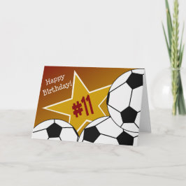 Cartão 11o aniversário feliz, estrela de futebol!