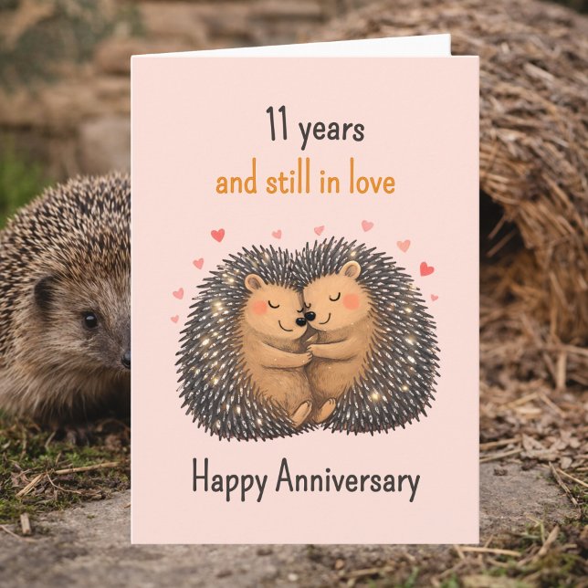 Cartão 11th anniversary Hedgehogs cuddling (Criador carregado)