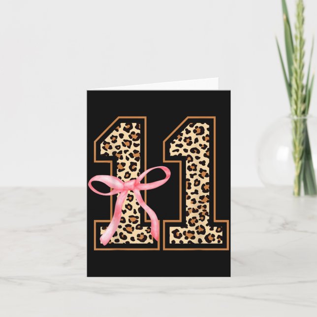 Cartão 11th Birthday Girl Nk Coquette Bow Leopard 11 Year (Frente)