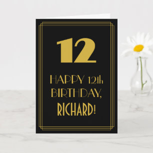 Cartão 12 Aniversário ~ Arte Deco Inspirou Olhar "12" & N