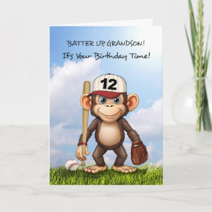 Cartão 12 Birthday Grandson Baseball Bat Ball