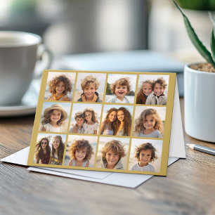 Cartão 12 Colagem de Fotos com Fundo Dourado