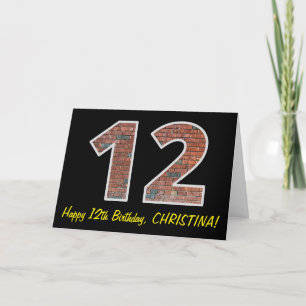 Cartão 12th Birthday - Brick Wall Pattern "12" w/ Name