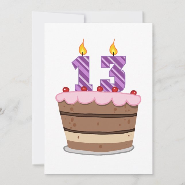 Cartão 13 anos de idade no Bolo de Aniversário (Frente)