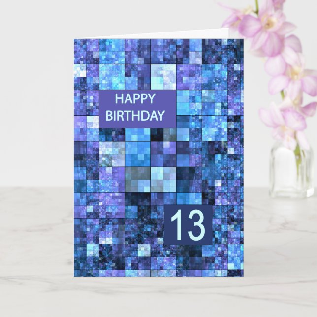 Cartão 13 Birthday, Blue Squares, (Orquídea)
