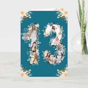 Cartão 13 Birthday Foto Collage Yellow Flower Teal