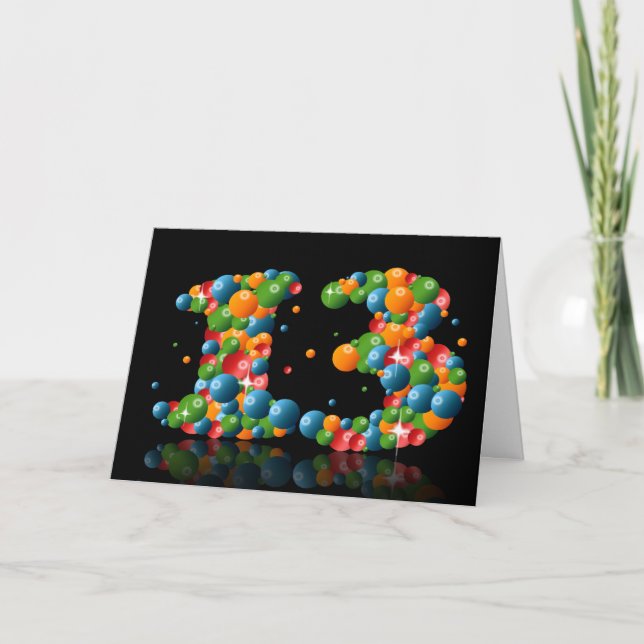 Cartão 13 com números formados a partir de bolas (Frente)