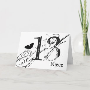 Cartão 13 de aniversário para uma sobrinha, borboleta neg